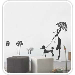 Woman Walking the Dog   Loft 520 Home Decor Vinyl Mural Art Wall Paper 