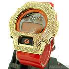   Red and Yellow Iced Out G Shock Watch DW 6900 Canary CZs Custom