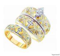 Christian Cross Diamond 3 Ring Wedding Band Set bridal  