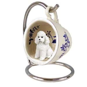 Poodle Sportcut Blue Tea Cup Dog Ornament   White