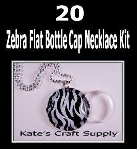 20 FLAT ZEBRA PRINT BOTTLE CAP NECKLACE & 1 EPOXY SEAL  