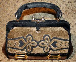 GRETA Vintage Brown Taupe Black Tapestry Handbag Purse  