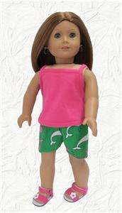   Print Shorts+Pink Tank Style T Fit American Girl &18 dolls  