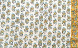   Antique Reproduction. Hand Printed Cotton. Block Print. Sheer Fabric