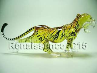 Figurine Animal Hand Blown Glass Large Tiger (L6.5)  
