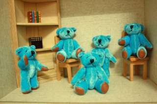 Dollhouse Miniatures Mini Bears 6.5cm 5pcs blue lot  
