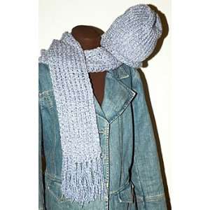  Mens or Womens Denim Look Hand Knit Cotton Scarf and Hat 
