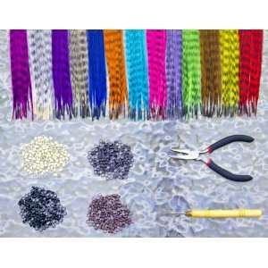  Feather Hair Extension Kit with 26 Synthetic Feathers, 100 