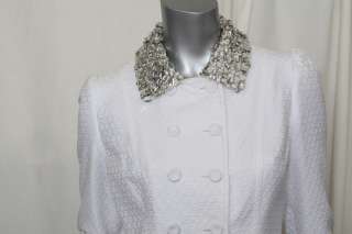 BLUMARINE White Floral CRYSTAL EMBELLISHED JEWELED COLLAR Coat Jacket 