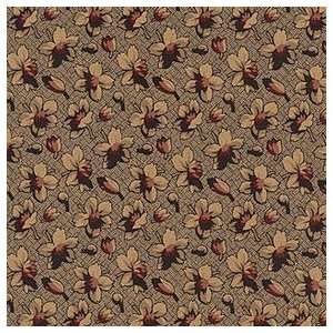  Burnt Sienna Hatched Flowers on Tan Fabric Arts, Crafts & Sewing