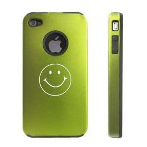 Apple iPhone 4 4S 4G Green Aluminum & Silicone Case Smiley Happy Face