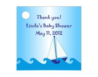 Boy Sailboat Baby Shower Favors Gift Tags Square Personalized  