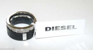  STAINLESS STEEL and BLACK LEATHER MENS RING SZ 11 NEW+TAG+BOX  