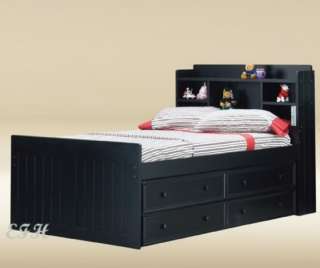 NEW BLACK BOOKCASE WOOD TWIN CAPTAIN BED W/ 4 DRAWERS  