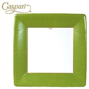 Caspari Paper Plates 6017DP Grosgrain Moss Green Border Square Dinner 