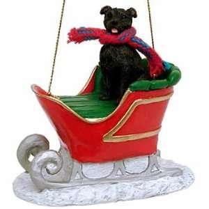  Brindle Staffordshire Terrier in a Sleigh Christmas 