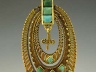 FINE 1910 VICTORIAN 18K YELLOW GOLD PEARL & TURQUOISE EGYPTIAN REVIVAL 