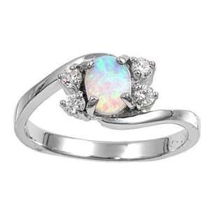 Sterling Silver Ring in Lab Created Opal   White Opal   Ring Face 