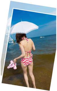 Cute Sweet Heart Red Stripe Layered Bikini Set BathingSuit Swimsuit S 