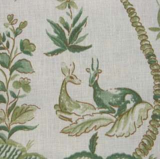 1y $110/yd Hand Printed Pasha LISA FINE TEXTILES Peacocks Deer Linen 