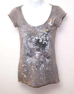 VINTAGE EAGLE WING CROWN GOLD TATTOO GRAY T  SHIRT  