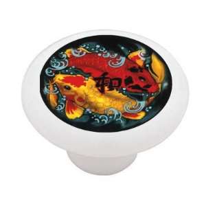 Asian Koi Carp Symbol of Love Decorative High Gloss Ceramic Drawer 