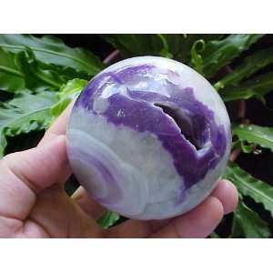  A6401 Gemqz Banded Purple Agate Hollow Carved Sphere 