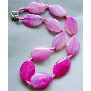  Pink Dragon Skin Agate Gem Beads Necklace 