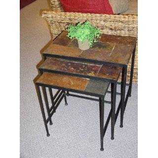 4D Concepts 3 Piece Nesting Tables with Slate Tops, Metal/ Slate