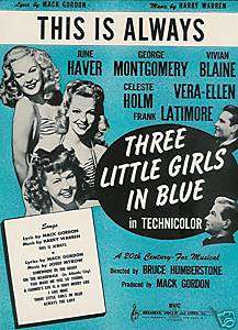 THREE LITTLE GIRLS IN BLUE   1946 SHEET MUSIC  