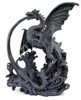 GOTHIC GUARDIAN DRAGON BREATHING FLAME LARGE STATUE NEW  