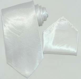 White Solid Color Covona Mens Neck Tie & Hankie Set New  
