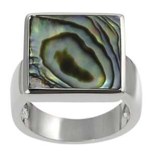  Silvertone Square shaped Abalone Ring Jewelry