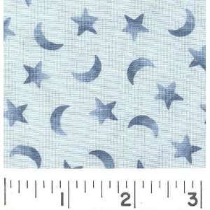  45 Wide MOON AND STARS   SLATE BLUE Fabric By The Yard 