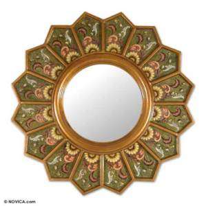 SUNFLOWER~~Reverse Painted Glass Mirror~~Andes Art  