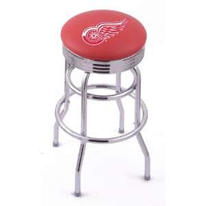 Detroit Red Wings Double Rung Ribbed Flat Ring Chrome Swivel Bar Stool