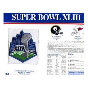  Super Bowl 43 Patch and Game Details Card 