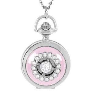  Pink Enamel Sundial Silver Pocket Watch Pendant Arts 
