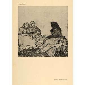 1906 Emil Orlik Sunday Peasant Women Costume Print   Original Halftone 