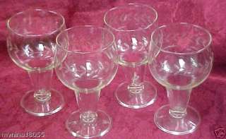 Set of (4) Princess House Gray Cut BULBOUS GLASSES  