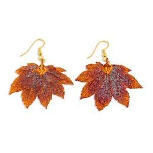  Iridescent Copper Dipped Full Moon Maple Leaf Dangle 