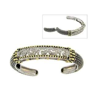   Sparkling Diamonds Studding Central Spiral Design Hinged Cuff Bracelet