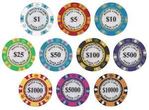 Monte Carlo Sample 14 g laser graphic clay poker chips  