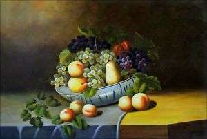 Hand Painted Oil Painting Still Life with Grapes and Peaches 36x24in 