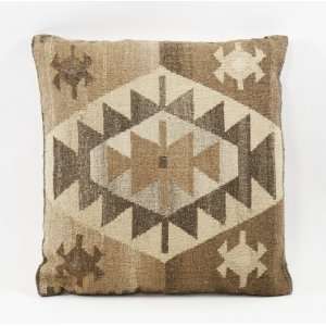 Orhan 22 Inch Brown and Beige Wool Kilim Pillow 