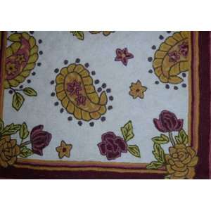 Crewel Rug Paisley Floral Vine Chain Stitched Wool Rug 