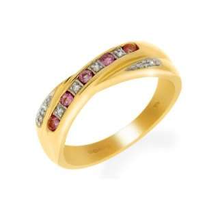    9ct Yellow Gold Pink Sapphire & Diamond Ring Size 6 Jewelry