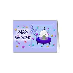  Happy Birthday, cartoon flying saucer/UFO Card Toys 