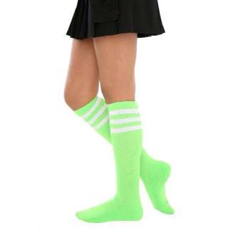    Neon Green And White Cushioned Knee High Crew Socks Clothing
