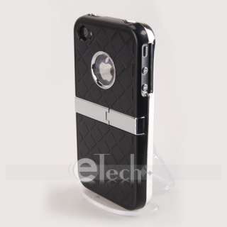 Deluxe Black Grid Stand Cover Case for Apple iPhone 4 4G 4S  